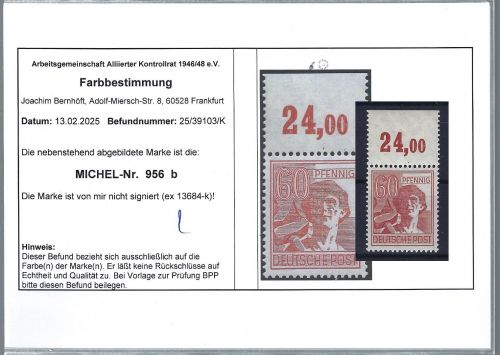 C) All. Besetzung, Mi 956b P OR dgz ** einwandfrei, Farbbest. Bernhöft