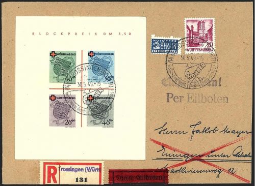 P) Württemberg Block 1 I MiF portogerecht, FFA Schlegel BPP, ME 2.500€