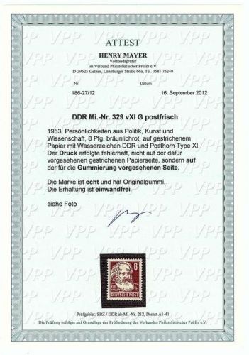 P) DDR 1953, Mi 329 vXI G einwandfrei, Mayer VP, ME 2.200€