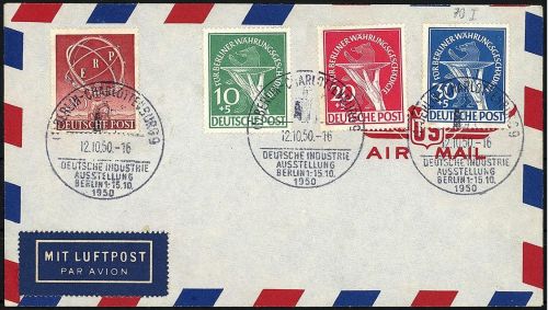 P) Berlin Mi 68-69, 70 I, 71 auf Brief, FFA Schlegel BPP, ME 1.430€