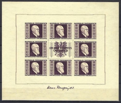 P) Österreich Mi 774 B** Kleinbogen / Rennerblock / Karl Renner