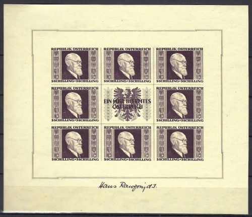P) Österreich Mi 774 B** Kleinbogen / Rennerblock / Karl Renner