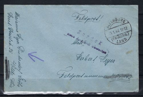 Feldpost vom 11.1.44 U-Boot 73, am 16.12.43 versenkt deshalb zurück