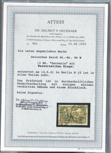 C) DR Mi 96 W ° (WZ Ringe), FFA Oechsner BPP, ME 5.000€