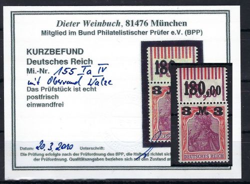 C) DR Mi 155 I a AF IV ** mit Oberrand, KB Weinbuch BPP, ME 200€