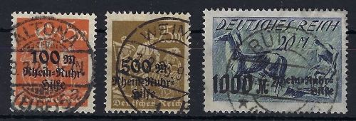 C) DR Mi 258 - 260 ° gep. Weinbuch BPP / Infla Berlin, ME 150€