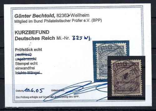 C) DR Mi 325 Wb ° einwandfrei, KB Bechtold BPP, ME 120€