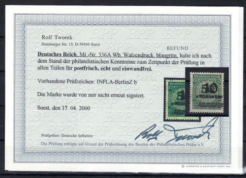 C) DR Mi 336 A Wb ** einwandfrei, Befund Tworek BPP, ME 450€