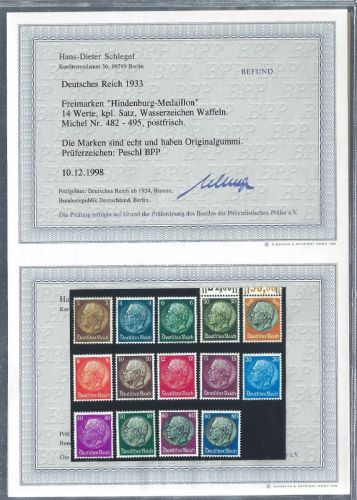 C) DR Hindeburg I, Mi 482-495 ** mit Befund Schlegel BPP, ME 1.200€