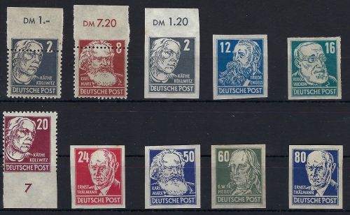 C) SBZ Köpfe I, 10 Werte mit Verzähnung / Ungezähnt **/*, Mängel