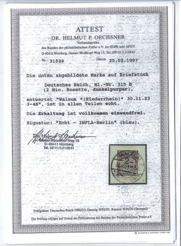 C) DR Mi 315 b ° Luxus-Briefstück, FFA-Kopie Oechsner BPP, ME 10.000€