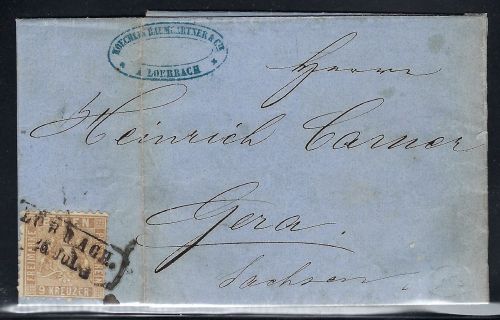 Baden Mi 15a EF mit Ra2 Lörrach n. Gera, Bahnpost