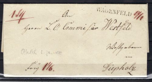 Hannover Vorphilabrief L1 Wagenfeld n. Diepholz, hs. Datum in rot