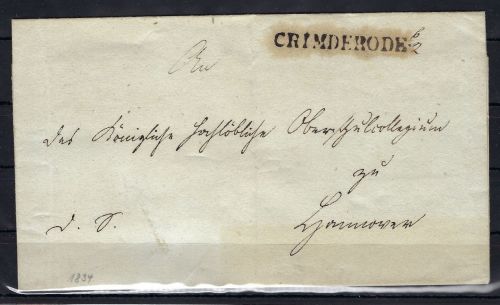 Hannover Vorphilabrief, Briefhülle mit L1 Crimderode u. hs. Datum