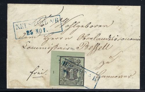 Hannover Mi 2a ° Eckrand OL mit RZ 1 und blauem Ra2 Neustadt a. R