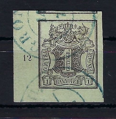 Hannover Mi 2 ° Eckrand UL mit RZ 12 und blauem K2 Gronau, einwandfrei