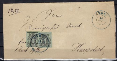 Hannover Mi 2b (2) Vollrand, MeF mit blauem K2 Syke nach Harpstedt