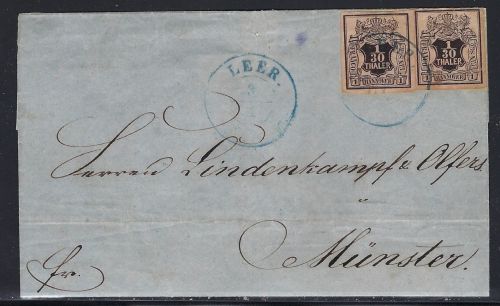 Hannover Mi 3a (2) MeF mit blauem K2 Leer, Nierenstempel u. Ausgabest.