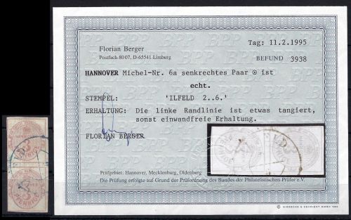 Hannover Mi 6a ° senk. Paar, Befund Berger BPP