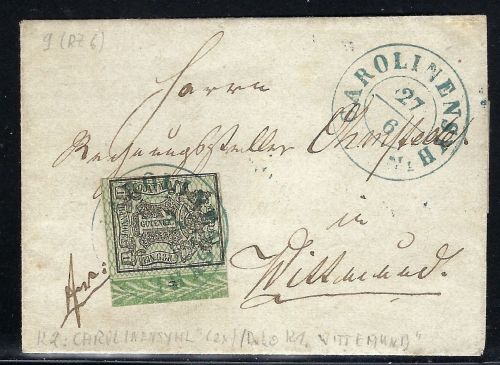 Hannover Mi 9 mit RZ 6 und Bordüre, EF mit blauem K2 Carolinensyhl