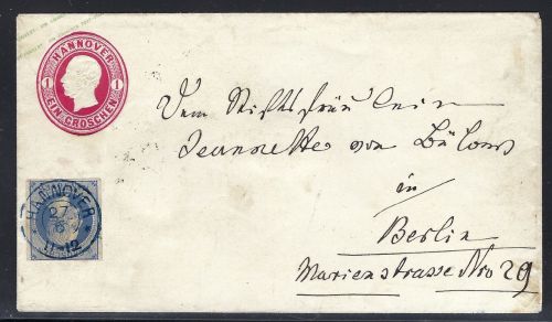 Hannover GA-U 1 Groschen + Mi 15a nach Berlin