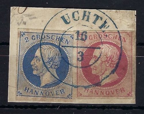 Hannover Mi 14b + 15a auf Briefstück mit klarem K2 Uchte in blau