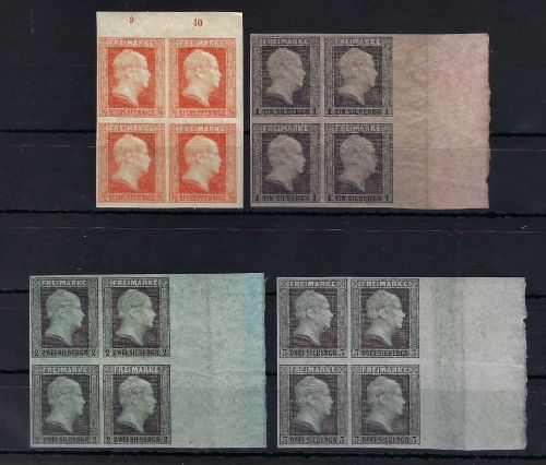 Preußen Lot Viererblöcke Mi 1 ND II - 4 ND II * mit Falzrest und Gummi