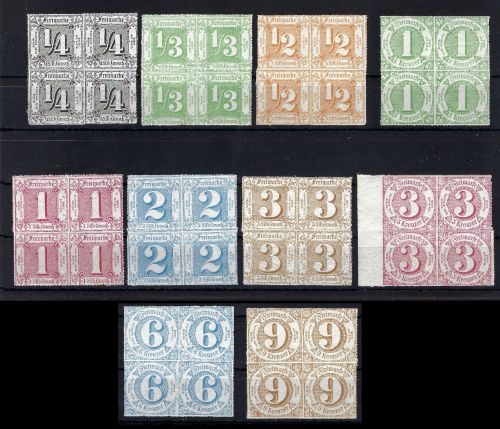 Thurn und Taxis Mi 35 - 44 Vierblock-Satz **, teils angetrennt