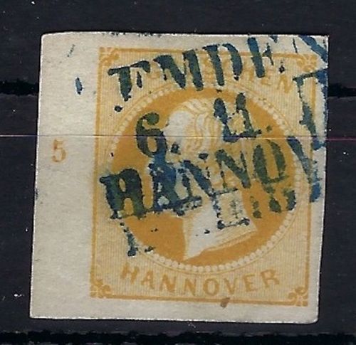 Hannover Mi 16° mit Ra3 Emden-Hannover, Ecke UL mit RZ 5, vollrandig