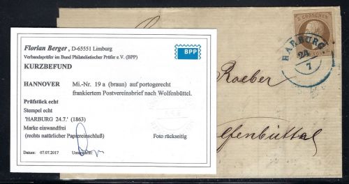 Hannover Mi 19a voll-breitrandig als EF, KB Berger BPP