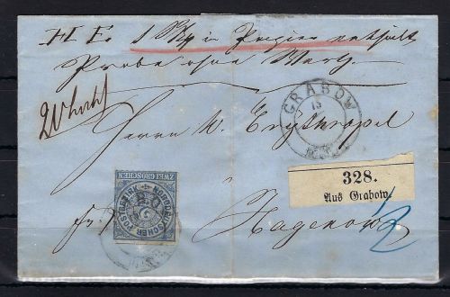 Meckl.-Schwerin Nachverwendung auf NDP Mi 5 EF Einschreiben, K2 Grabow