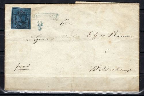 Oldenburg Mi 2 III als EF mit Schlüssel-Stempel Delmenhort 14/5