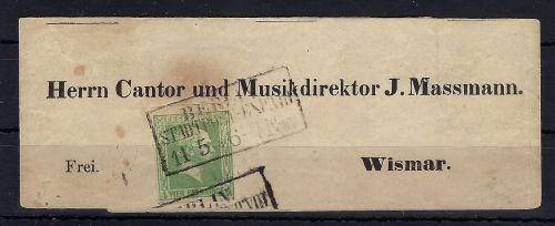 Preußen Mi 9 EF Streifband mit Ra3 Berlin Stadtpost Exp. VII n. Wismar