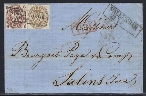 Preußen Mi 15+18 MiF mit Ra2 Vallendar und PD rot n. Salins Jura