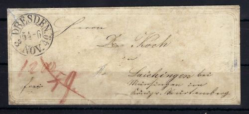 Sachsen Vorphilabrief mehrfach austaxiert, von DD n. Württemberg