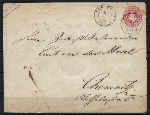 Sachsen U 21 B mit K2 Elster nach Chemnitz, Rückseite Ausgabestempel