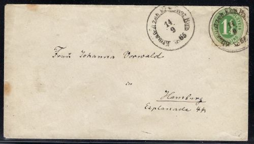 Schleswig-Holstein Mi 9 EF mit K1 Bahnpost nach Hamburg