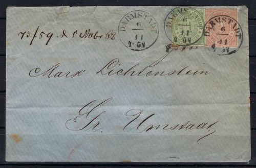 NDP Mi 7-8 als MiF von Darmstadt n. Groß-Umstadt, ME 212€