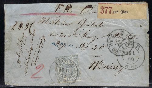 NDP Soldaten-Paketbrief mit K2 Idar n. Mainz, mit Ausgabest. 27.1 Nr.2