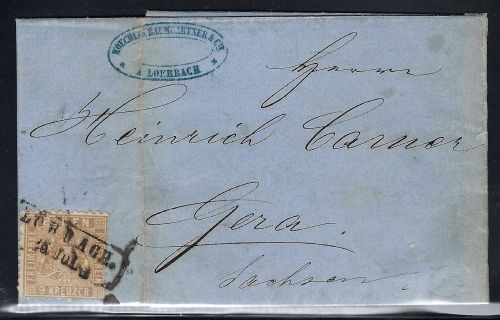 Baden Mi 15a EF mit Ra2 Lörrach n. Gera, Bahnpost