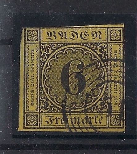 Baden Ringstempel 51 "Graben" auf 6 Kreuzer gelb