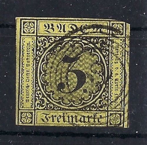 Baden Ringstempel 22 "Burg" auf 3 kreuzer gelb