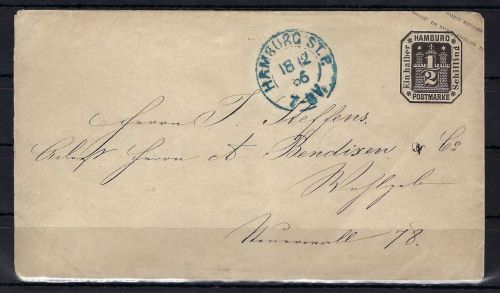 Hamburg GA-U 1 mit blauem K2 Hamburg und Rücks. 2. St. P. A. 17/12