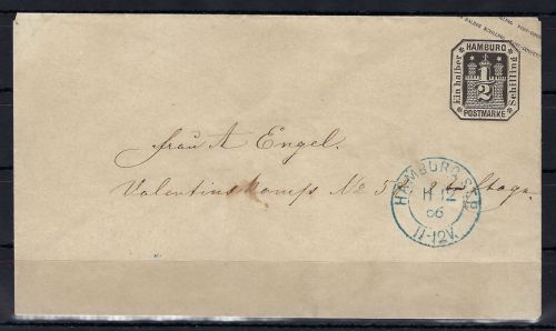 Hamburg GA-U 1 mit blauem K2 Hamburg und Rücks. 2. St. P. A. 11/12