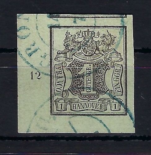 Hannover Mi 2 ° Eckrand UL mit RZ 12 und blauem K2 Gronau, einwandfrei