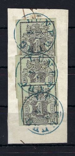 Hannover Mi 2 ° (3) Briefstück Treppenfrankatur mit blauem K1 Lüneburg