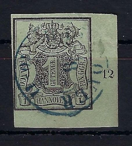 Hannover Mi 2 ° Eckrand UR mit RZ 12 und blauem K2 Hannover