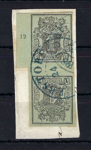 Hannover Mi 2 ° (2) Briefstück, Eckrand UL mit RZ 12 sowie Unrterrand