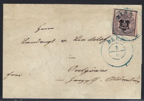 Hannover Mi 3a EF mit blauem K2 Leer nach Ovelgönne