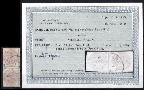 Hannover Mi 6a ° senk. Paar, Befund Berger BPP